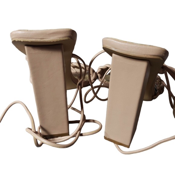 Lemonade Women's size 10 Beige Nude Square Toe Lace Up 5" Heels Sandals No Box - Picture 7 of 9